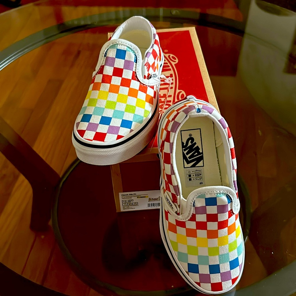 Classic rainbow checkerboard slip on